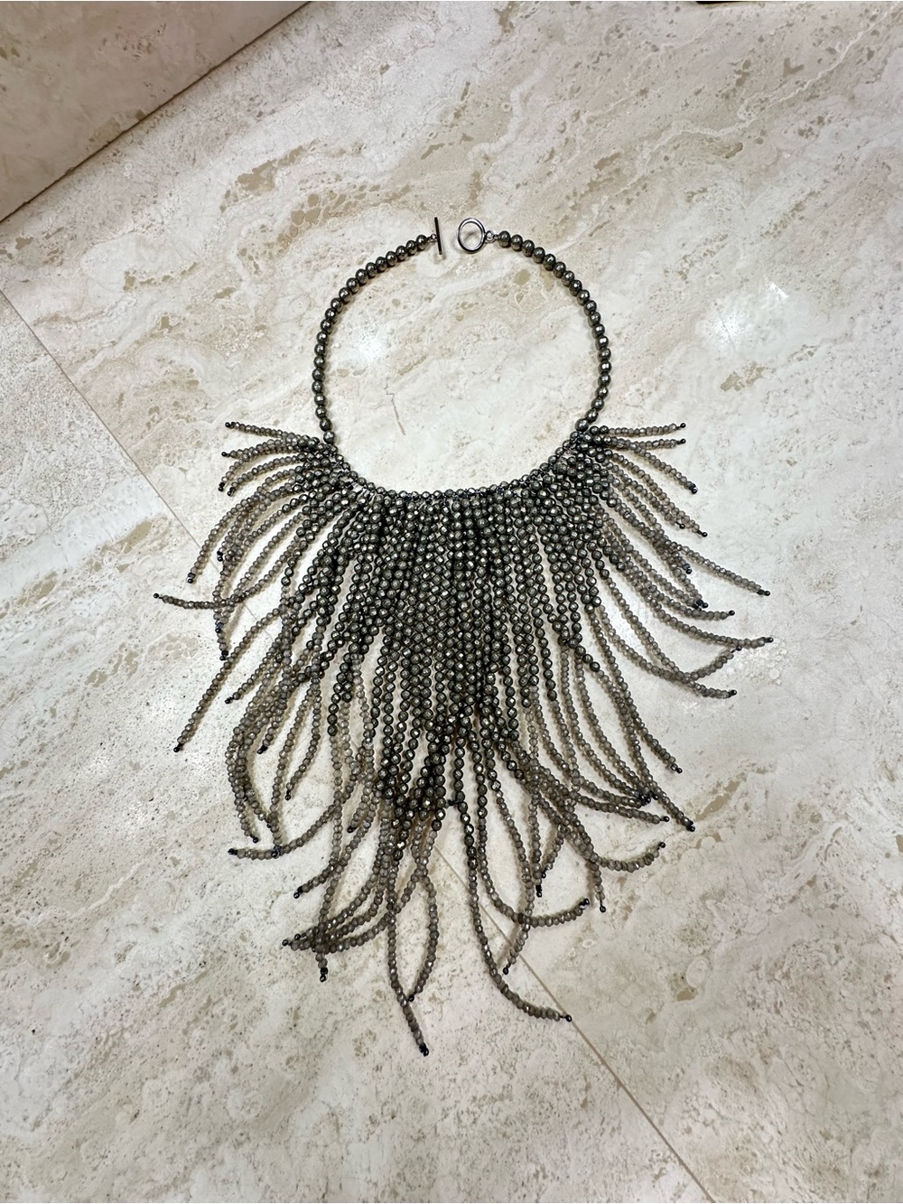BRUNELLO CUCINELLI Monili Beaded Fringe Bib Choker Necklace Two-tone🌸